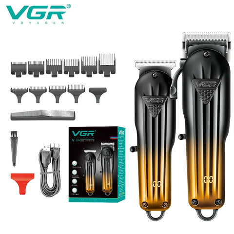 VGR Hair Trimmer Professional Hair Clipper Rechargeable Hair Cutting Machine Barber Hair Trimmer Set LED Trimmer for Men V-646