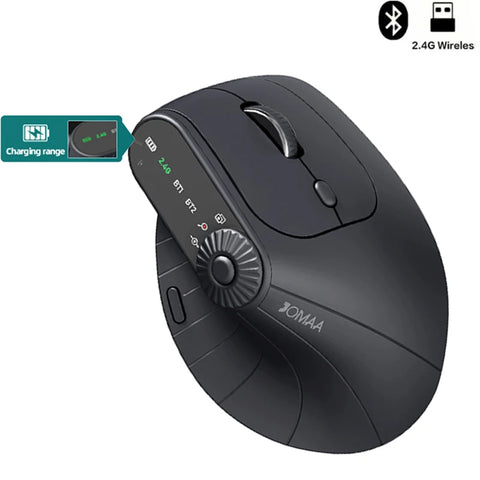 Right Hand Vertical Mouse With Adjustment Knob Rechargeable Bluetooth 2.4G Wireless Mouse for Desktop Laptop Charging Diaplay
